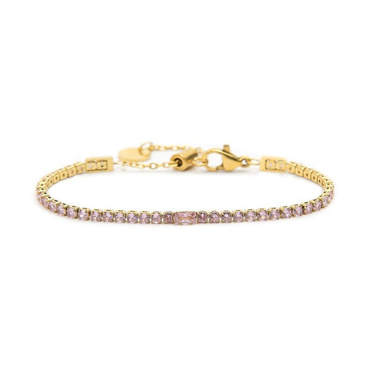 Bracciale oro tennis rosa 2,5mm con zircone centrale - Desidero