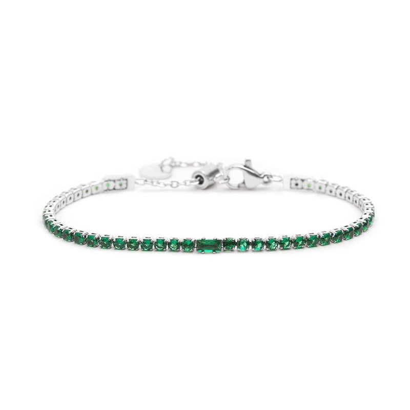 Bracciale tennis verde 2,5mm con zircone centrale - Desidero