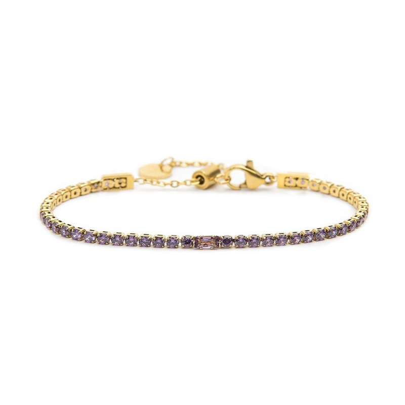 Bracciale oro tennis viola 2,5mm con zircone centrale - Desidero