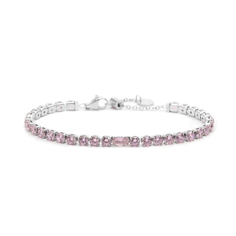 Bracciale tennis rosa 4mm con zircone centrale - Desidero