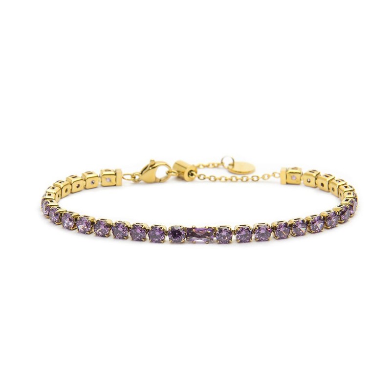 Bracciale oro tennis viola 4mm con zircone centrale - Desidero