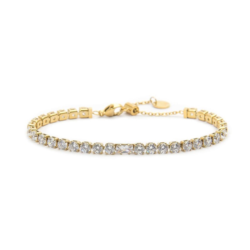 Bracciale oro tennis bianco 4mm con zircone centrale - Desidero