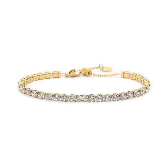 Bracciale oro tennis bianco 4mm con zircone centrale - Desidero
