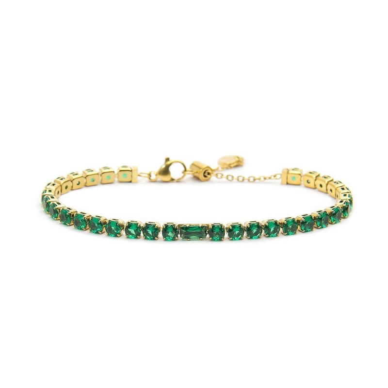 Bracciale oro tennis verde 4mm con zircone centrale - Desidero