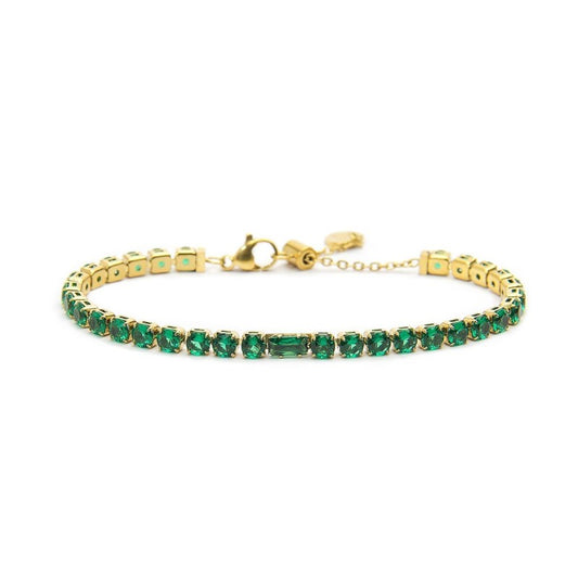 Bracciale oro tennis verde 4mm con zircone centrale - Desidero