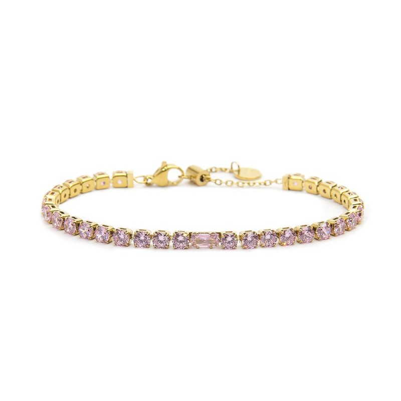 Bracciale oro tennis rosa 4mm con zircone centrale - Desidero