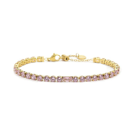 Bracciale oro tennis rosa 4mm con zircone centrale - Desidero