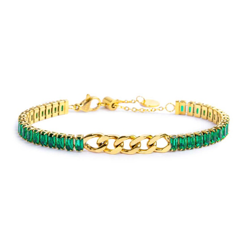 Bracciale tennis cristalli baguette con catena grumetta centrale - Desidero