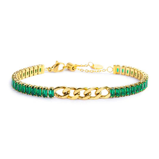 Bracciale tennis cristalli baguette con catena grumetta centrale - Desidero