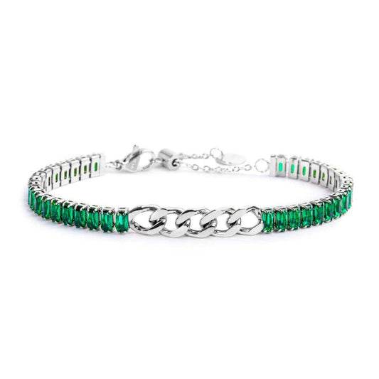 Bracciale tennis cristalli baguette con catena grumetta centrale - Desidero