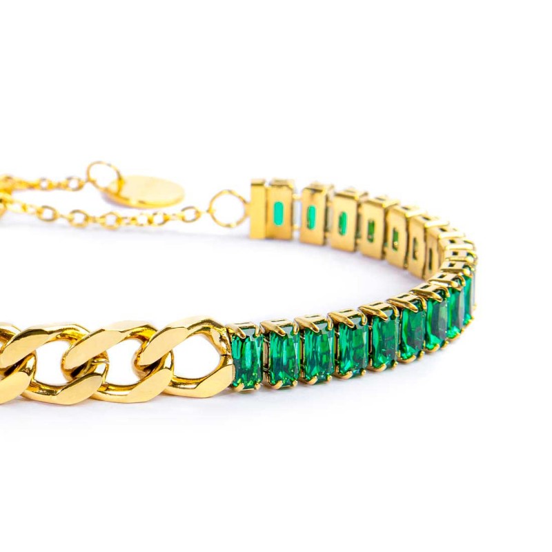 Bracciale tennis cristalli baguette con catena grumetta centrale - Desidero