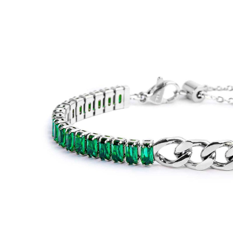 Bracciale tennis cristalli baguette con catena grumetta centrale - Desidero