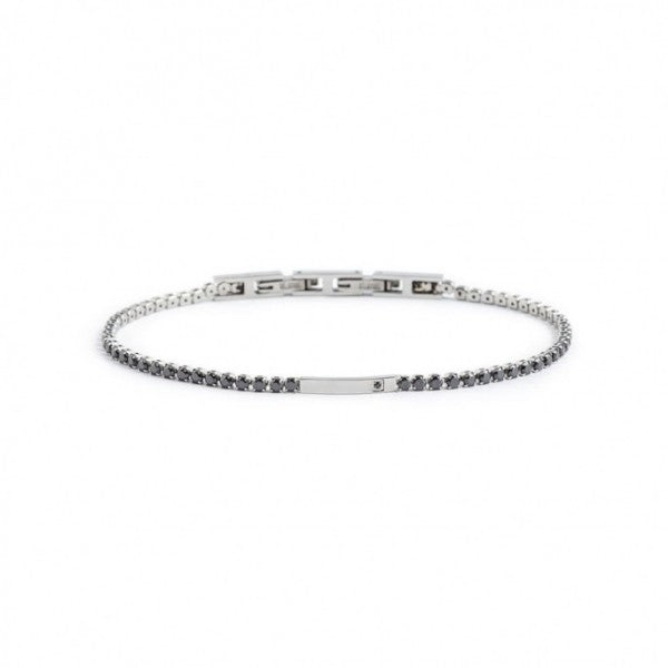 1BR0067-N BRACCIALE TENNIS CRISTALLI NERI 2MM E PLACCA CON CRISTALLO NERO