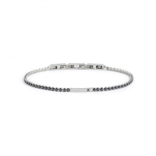 1BR0067-N BRACCIALE TENNIS CRISTALLI NERI 2MM E PLACCA CON CRISTALLO NERO