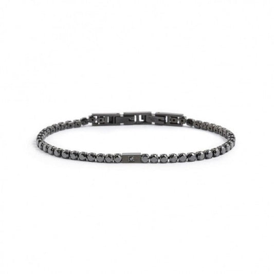 1BR0068N-N BRACCIALE TENNIS CRISTALLI NERI 3MM E PLACCA CON CRISTALLO NERO