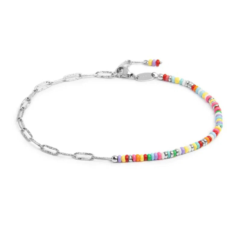 CAVIGLIERA CATENA CON PERLINE DI PLASTICA COLORATE E CATENA A MAGLIA ALLUNGATA
