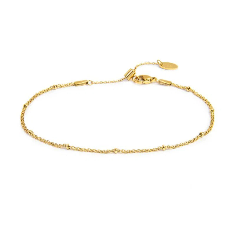 CAVIGLIERA ORO CATENA MESH E ANELLI IN ACCIAIO