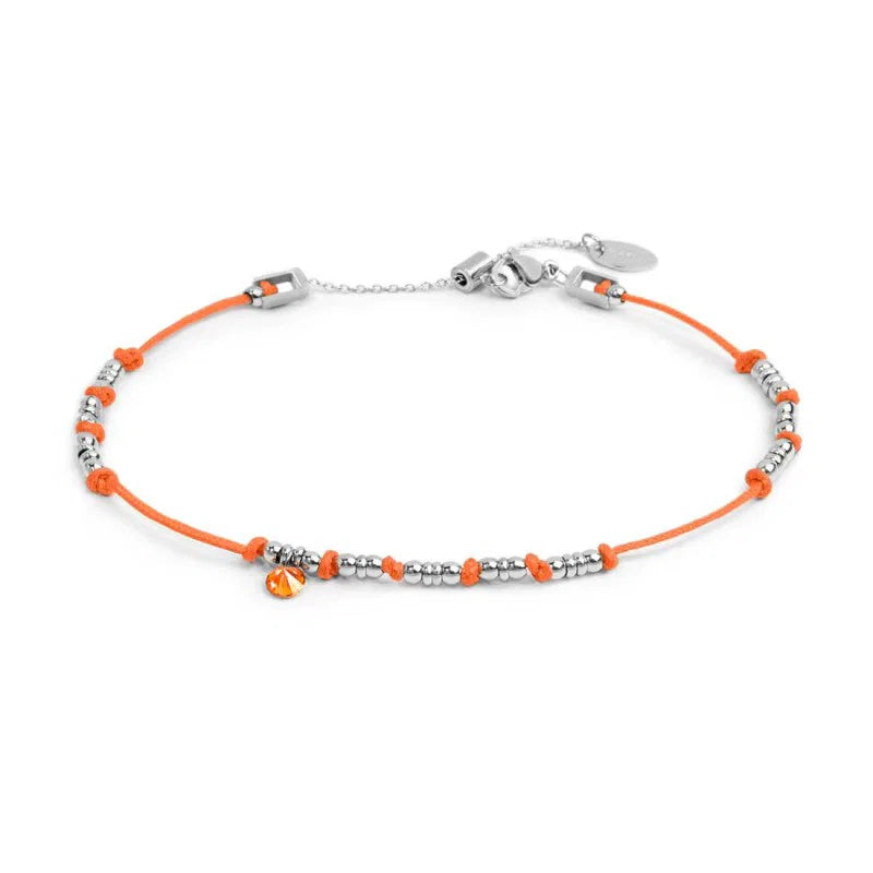 CAVIGLIERA CORDINO CERATO ELEMENTI IN ACCIAIO E ZIRCONE PENDENTE ARANCIO
