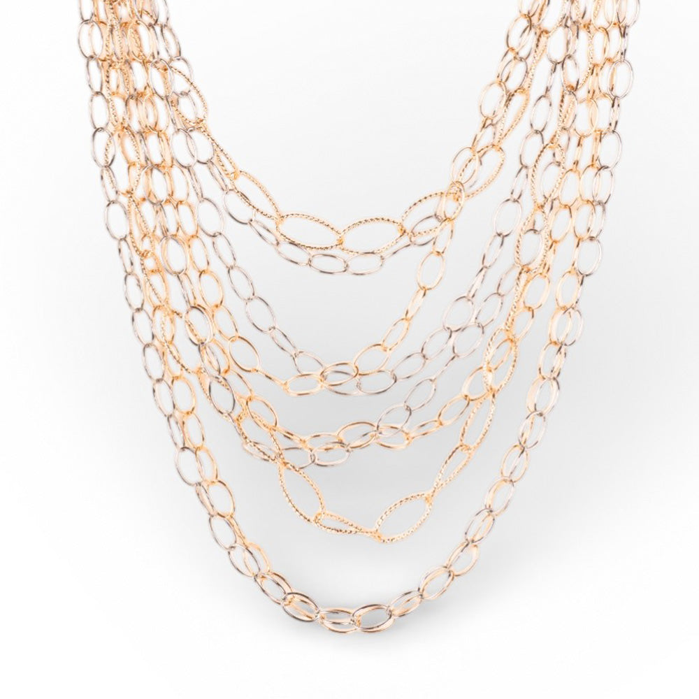 COLLANA LUNGA MULTIFILO CON MAGLIE LISCE E ATTORCIGLIATE