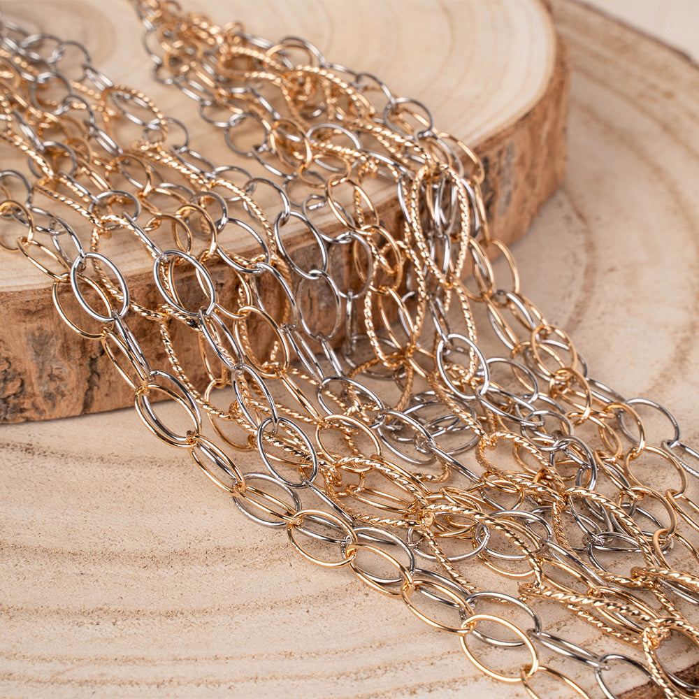 COLLANA LUNGA MULTIFILO CON MAGLIE LISCE E ATTORCIGLIATE