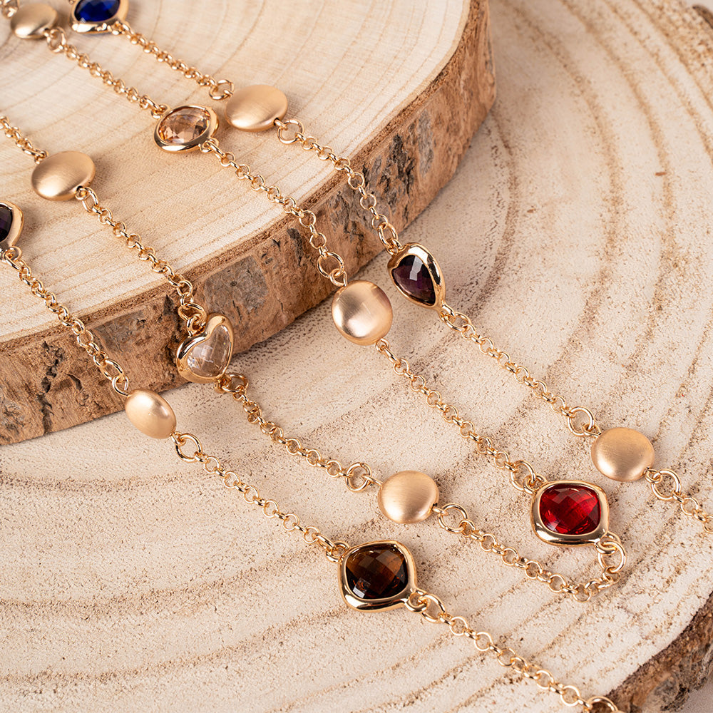 COLLANA LUNGA A DOPPIO FILO CON PIETRE E UNITA SATINATE
