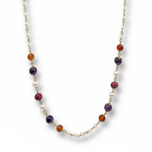 COLLANA LUNGA CON ELEMENTI IN PIETRA E PERLE