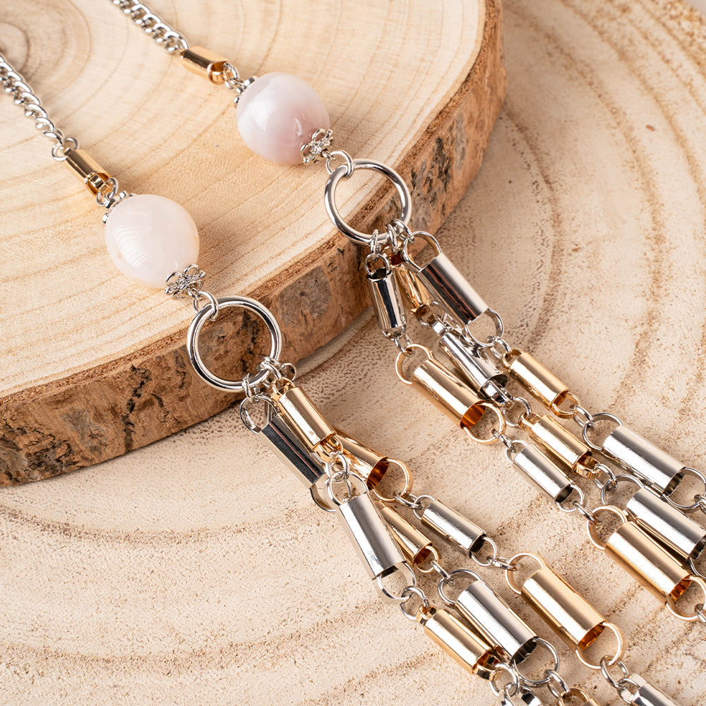 COLLANA LUNGA MULTIFILO CON CILINDRI E PIETRE