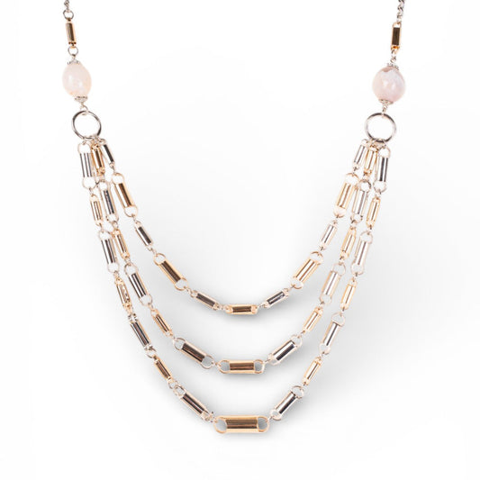 COLLANA LUNGA MULTIFILO CON CILINDRI E PIETRE