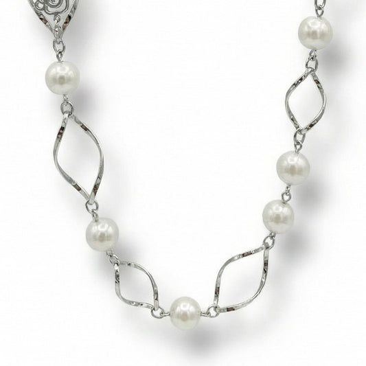 COLLANA LUNGA CON SPIRALI PERLE E ROSE MINIMAL