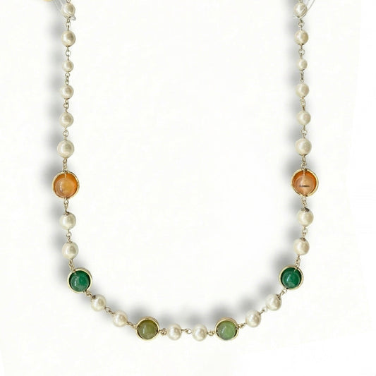 COLLANA LUNGA CON PERLE E SFERE COLORATE MOBILI