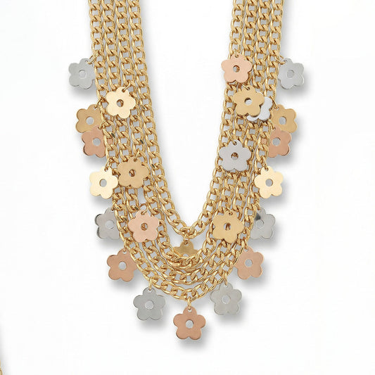 COLLANA MULTIFILO CON MARGHERITE PENDENTI