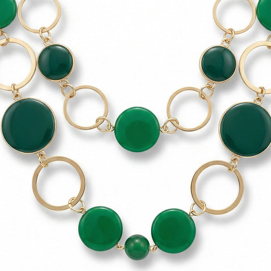 COLLANA LUNGA A DOPPIO FILO CON ELEMENTI CIRCOLARI COLORATI