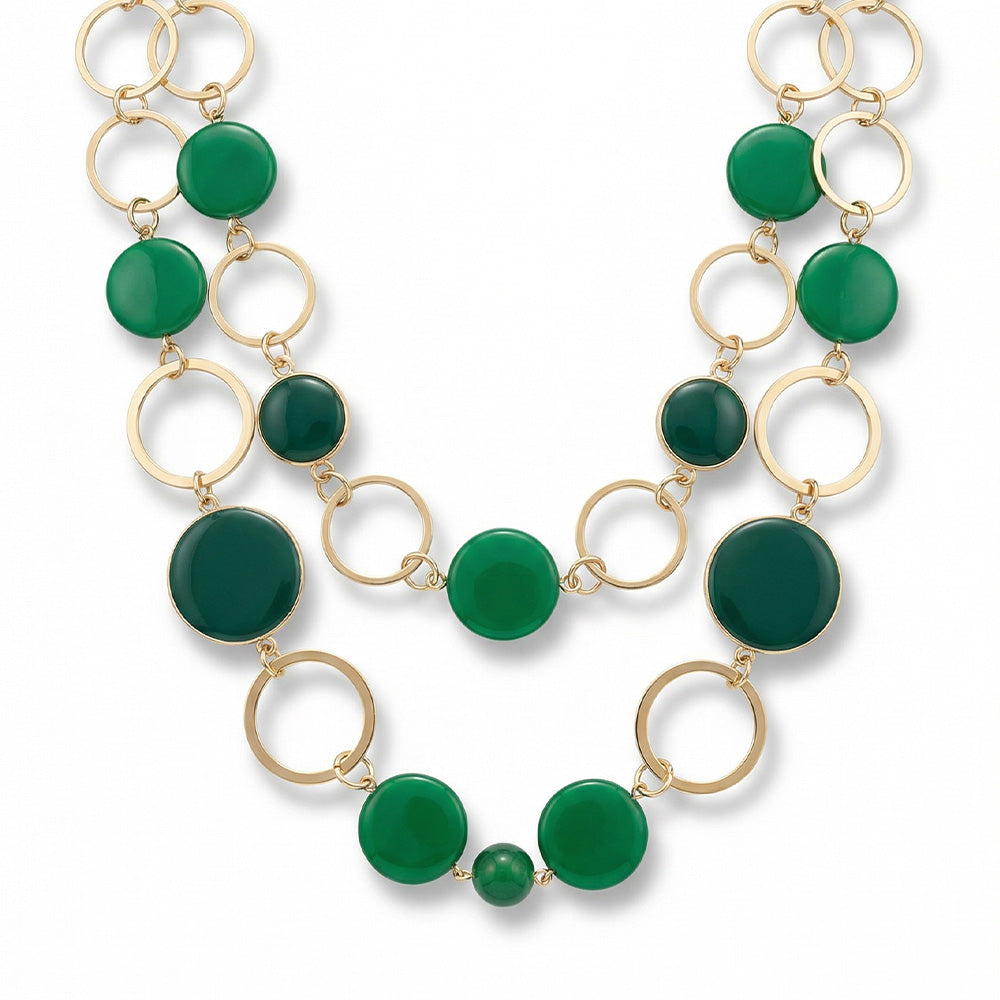 COLLANA LUNGA A DOPPIO FILO CON ELEMENTI CIRCOLARI COLORATI