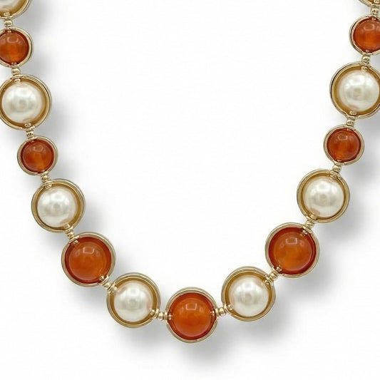 COLLANA GIROCOLLO CON PERLE E SFERE COLORATE ALTERNATE