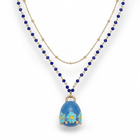 COLLANA LUNGA CON CAMPANELLA PENDENTE E CORNICE DI FIORI