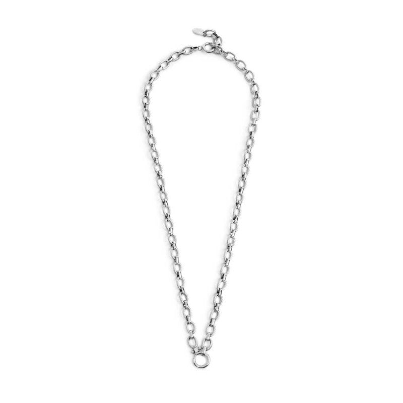 Collana catena a maglie larghe texturizzate al centro moschettone ad anello