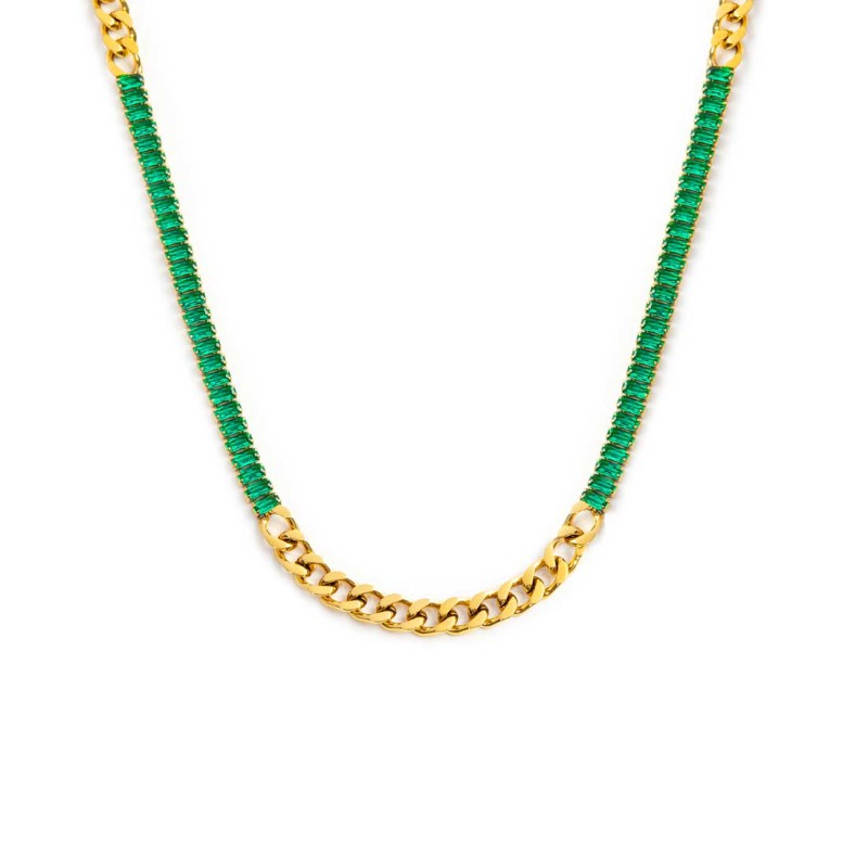 Collana catena grumetta con tennis cristalli baguette - Desidero