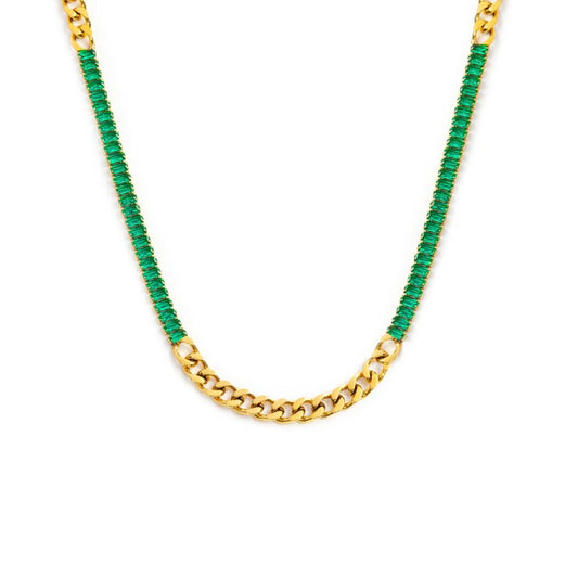 Collana catena grumetta con tennis cristalli baguette - Desidero