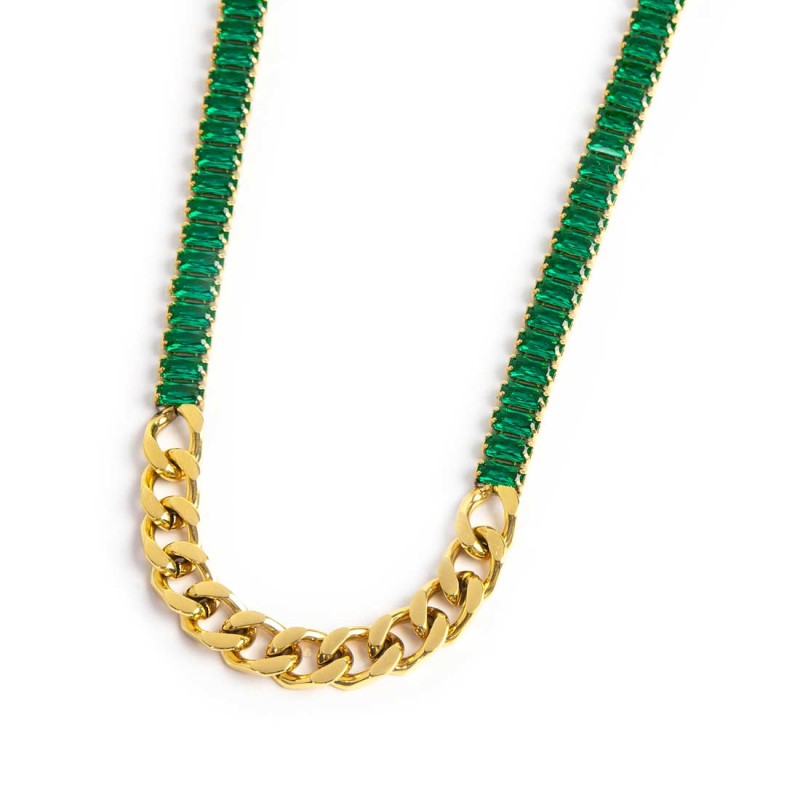 Collana catena grumetta con tennis cristalli baguette - Desidero