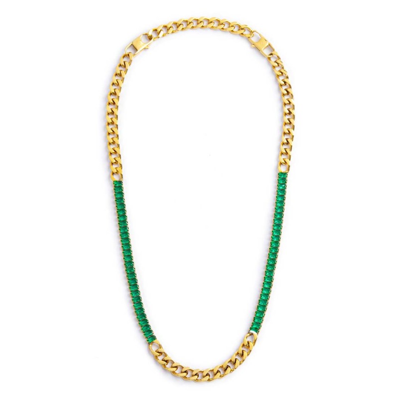 Collana catena grumetta con tennis cristalli baguette - Desidero