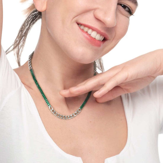 Collana catena grumetta con tennis cristalli baguette - Desidero