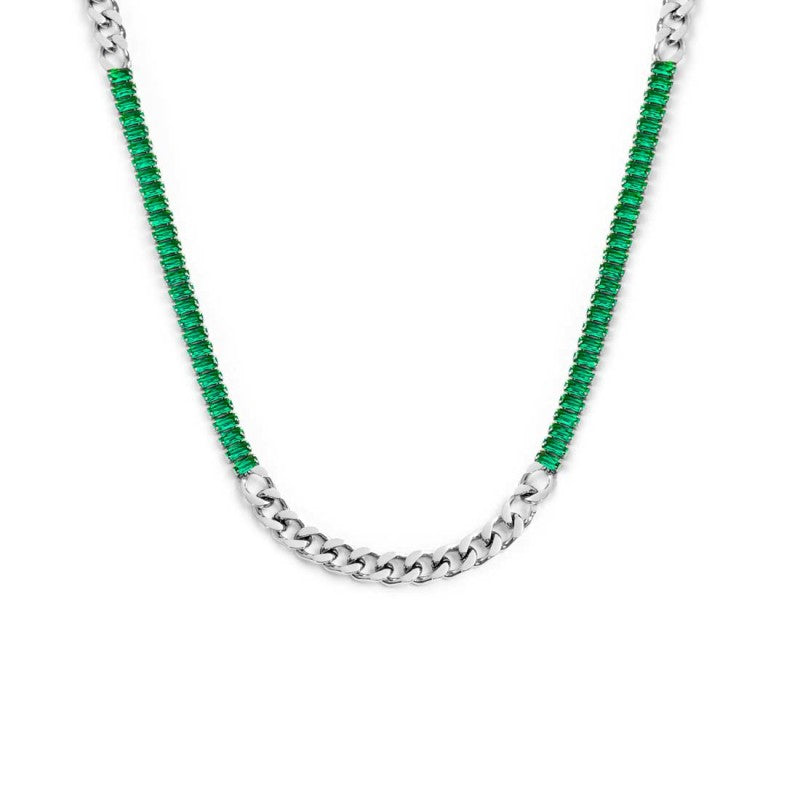 Collana catena grumetta con tennis cristalli baguette - Desidero
