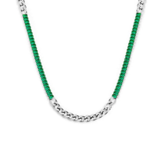 Collana catena grumetta con tennis cristalli baguette - Desidero