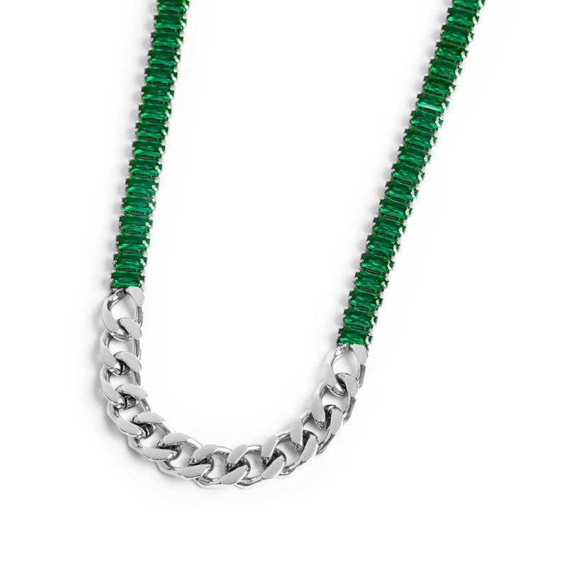 Collana catena grumetta con tennis cristalli baguette - Desidero