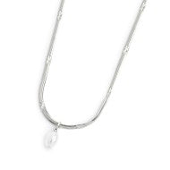 Collana catena snake con perla ovale pendente centrale