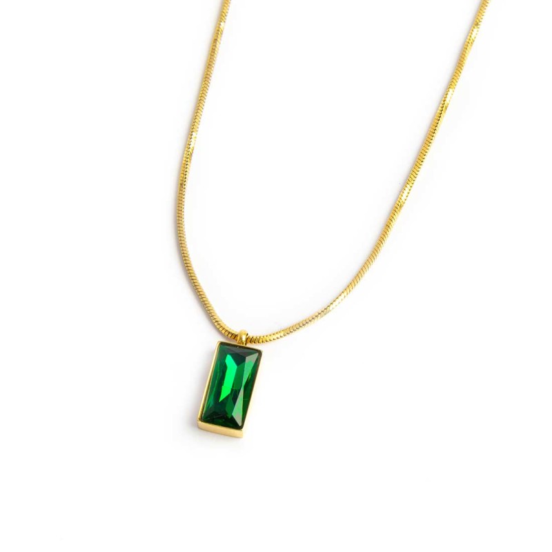 Collana catena snake quadrata cristallo baguette centrale