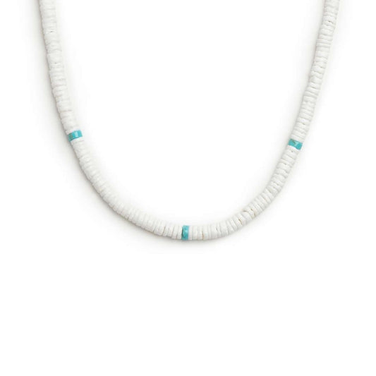 Collana con dischetti conchiglie bianche e turchesi