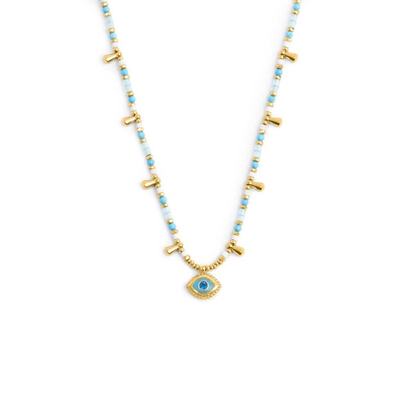 Collana con occhio pendente ed elementi di ematite sfacetttata