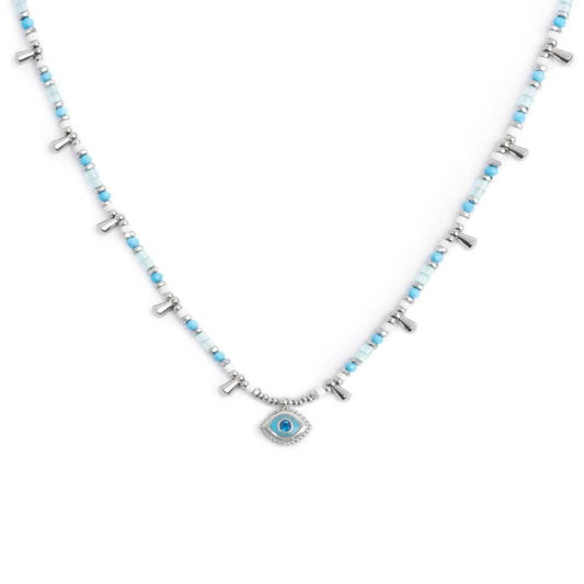 Collana con occhio pendente ed elementi di ematite sfacetttata