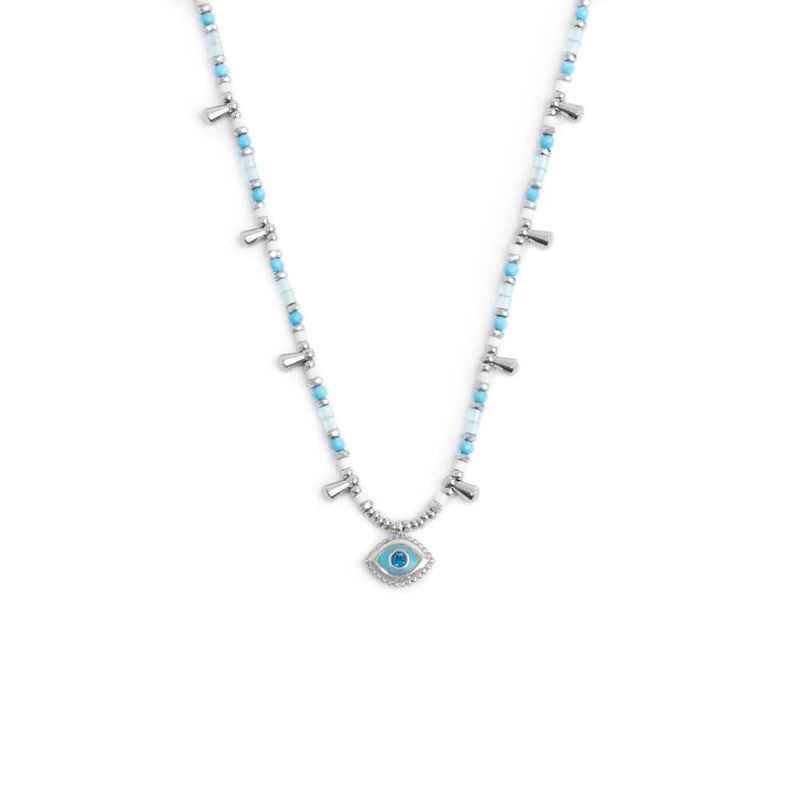 Collana con occhio pendente ed elementi di ematite sfacetttata